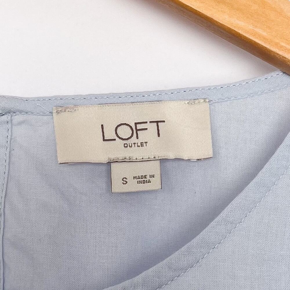 Loft Ruffle Blouse Long Sleeve Cotton Sheer Cottagecore Prairie Size Small Blue - Picture 8 of 16